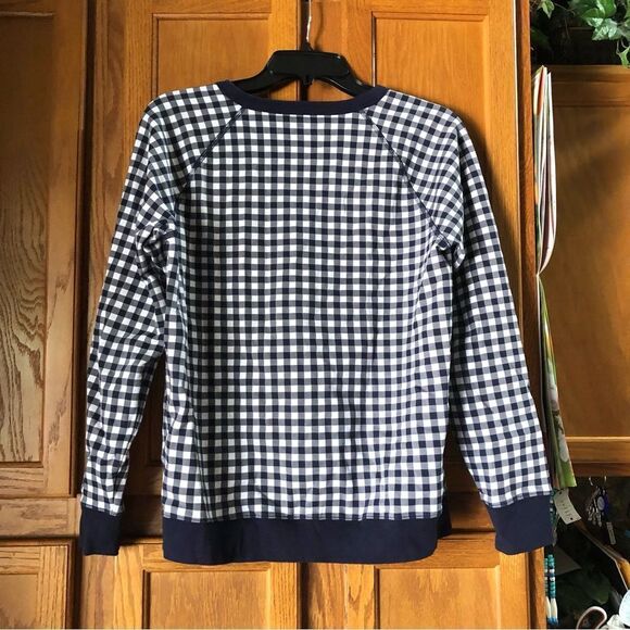Draper James Natalie Gingham Crew Neck Sweatshirt Navy Blue - S - Picture 7 of 12